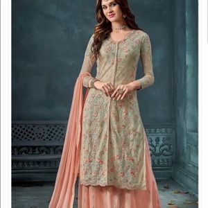 Beige and Peach Embroidered Salwar Set